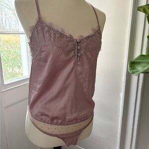Abercrombie & Fitch Pink Satin/Silk Bodysuit with Lace